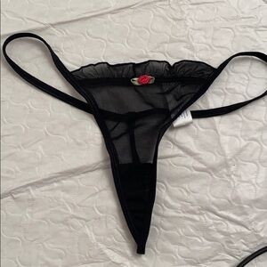 Rene Rofe black nylon mesh string thong panty